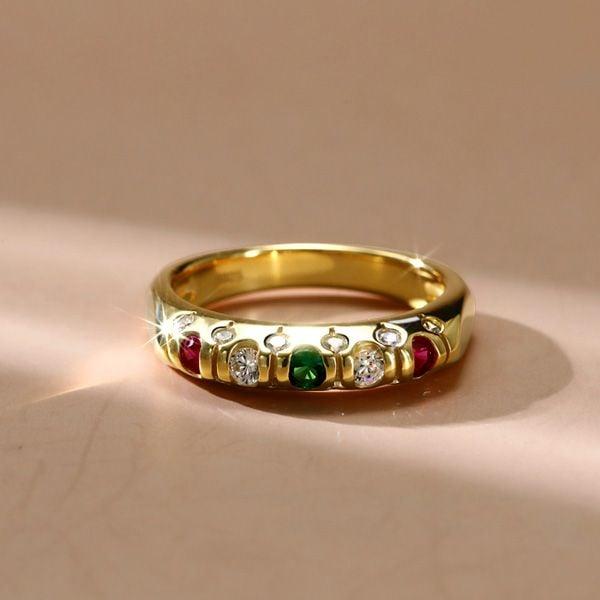 Vintage Ruby and Emerald Wedding Band Ring 18K Gold Plated Sterling Silver