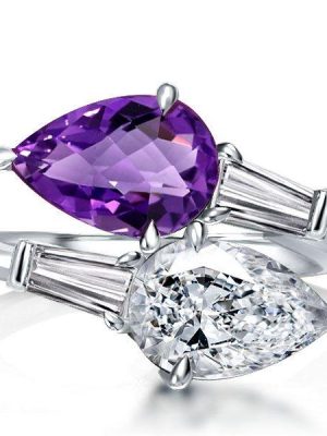 Twin Stone Amethyst Pear Engagement Ring - Sterling Silver