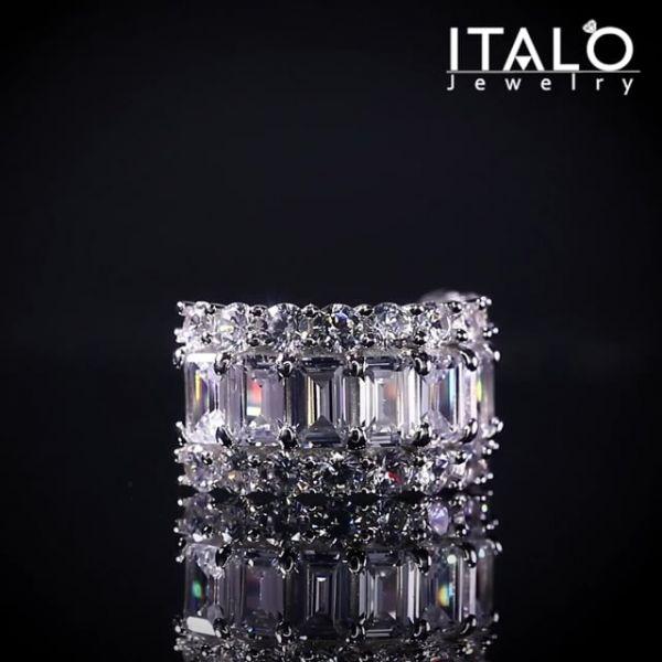 Triple Row Half Eternity Wedding Band - 925 Sterling Silver, 7.06 CT TW