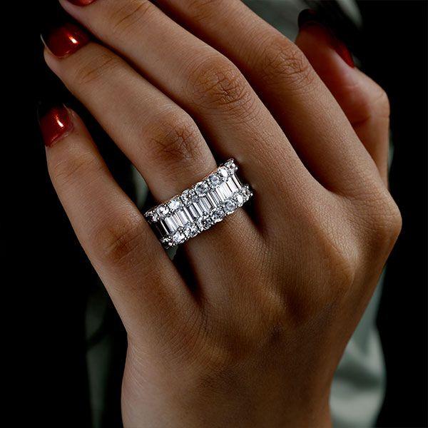 Triple Row Half Eternity Wedding Band - 925 Sterling Silver, 7.06 CT TW