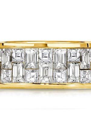 Baguette & Princess Cut Half Eternity Wedding Band - 18K Gold Plated Sterling Silver