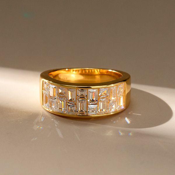 Baguette & Princess Cut Half Eternity Wedding Band - 18K Gold Plated Sterling Silver