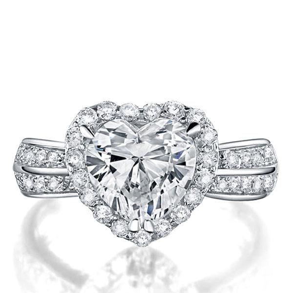 Heart Halo Engagement Ring - 925 Sterling Silver, 2.0 CT Center Stone