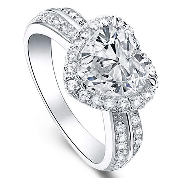 Heart Halo Engagement Ring - 925 Sterling Silver, 2.0 CT Center Stone