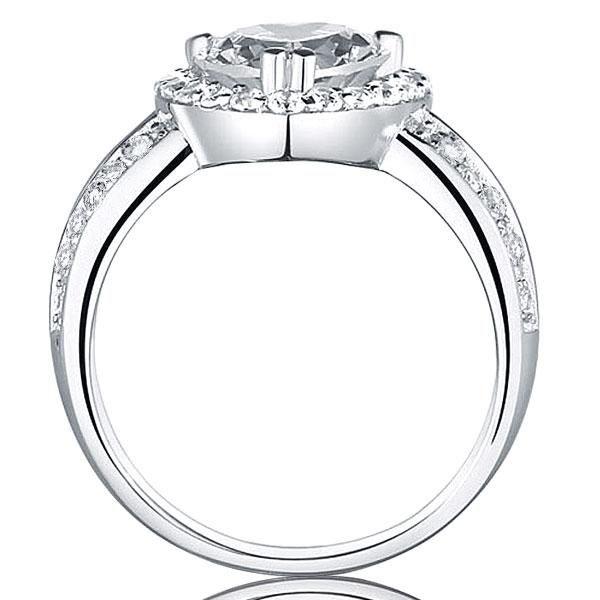 Heart Halo Engagement Ring - 925 Sterling Silver, 2.0 CT Center Stone