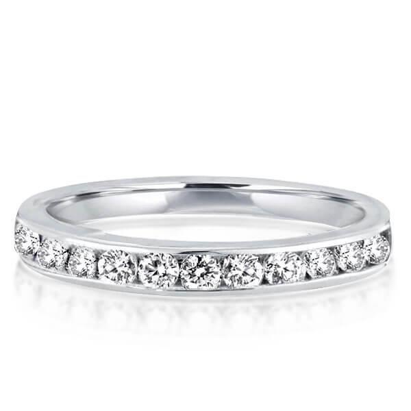 White Sapphire Wedding Band in Sterling Silver - Classic Stackable Ring