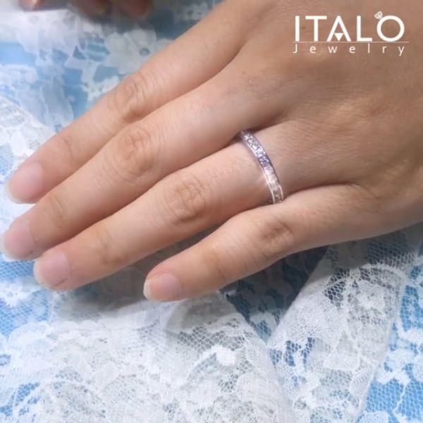 White Sapphire Wedding Band in Sterling Silver - Classic Stackable Ring