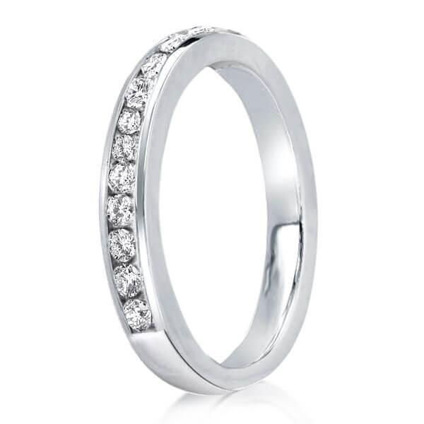 White Sapphire Wedding Band in Sterling Silver - Classic Stackable Ring