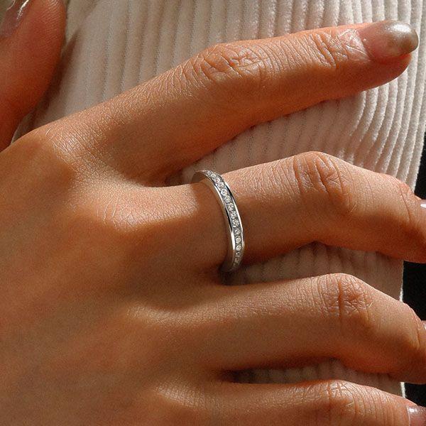 White Sapphire Wedding Band in Sterling Silver - Classic Stackable Ring