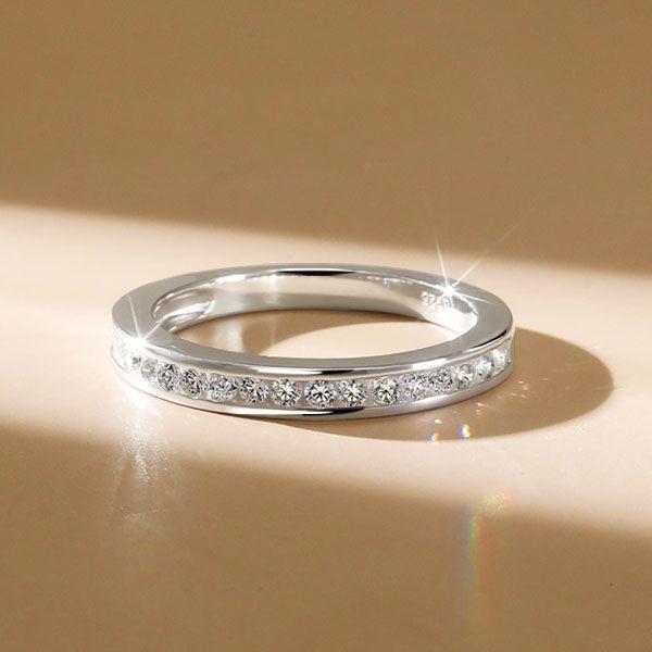 White Sapphire Wedding Band in Sterling Silver - Classic Stackable Ring