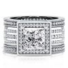 Sterling Silver Wedding Ring Set for Her - 3.00 CT Center Stone
