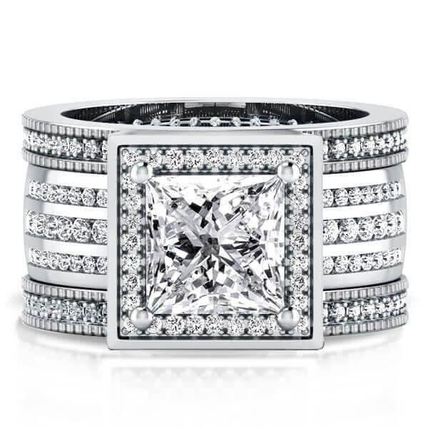 Sterling Silver Wedding Ring Set for Her - 3.00 CT Center Stone