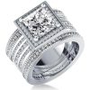 Sterling Silver Wedding Ring Set for Her - 3.00 CT Center Stone