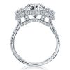 Oval White Sapphire Halo Three Stone Engagement Ring in Rhodium-Plated Sterling Silver