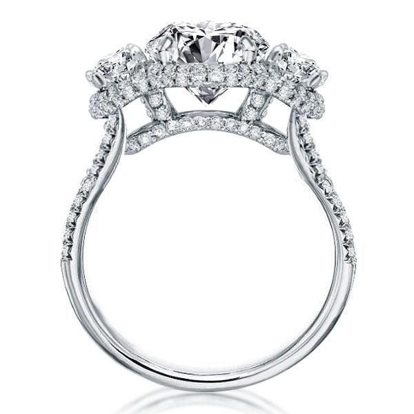 Oval White Sapphire Halo Three Stone Engagement Ring in Rhodium-Plated Sterling Silver