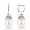White Pearl Drop Earrings for Women - Sterling Silver Basket Design