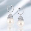 White Pearl Drop Earrings for Women - Sterling Silver Basket Design