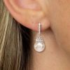 White Pearl Drop Earrings for Women - Sterling Silver Basket Design