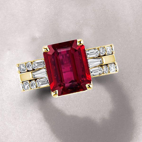 Emerald & Ruby 3 Stone Bridal Ring Set - 925 Sterling Silver Engagement Rings
