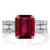 Emerald & Ruby 3 Stone Bridal Ring Set - 925 Sterling Silver Engagement Rings