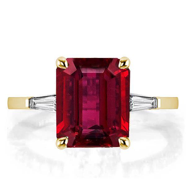 Emerald & Ruby 3 Stone Bridal Ring Set - 925 Sterling Silver Engagement Rings