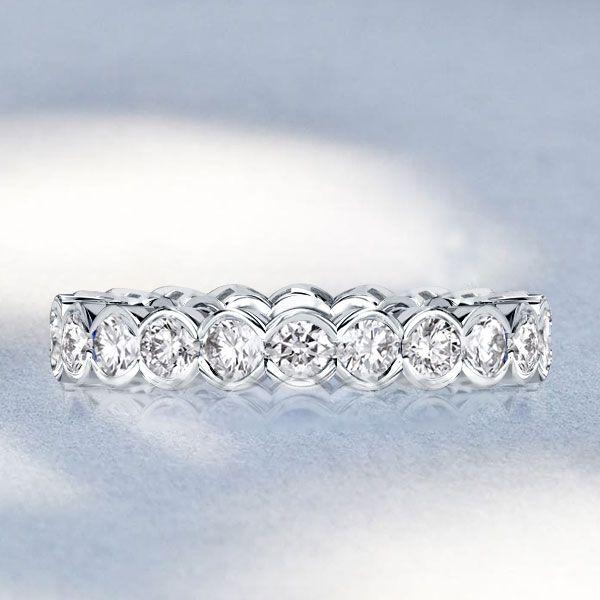 Sterling Silver Round Cut CZ Eternity Wedding Band - Bezel Set