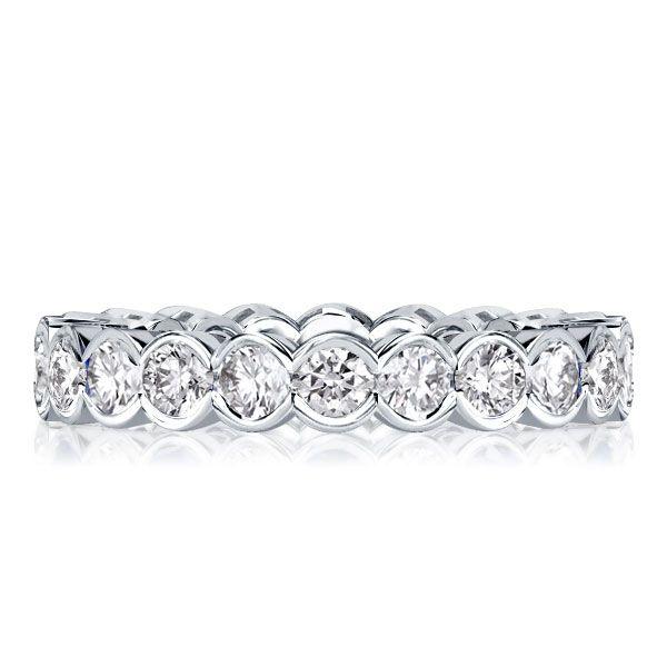 Sterling Silver Round Cut CZ Eternity Wedding Band - Bezel Set