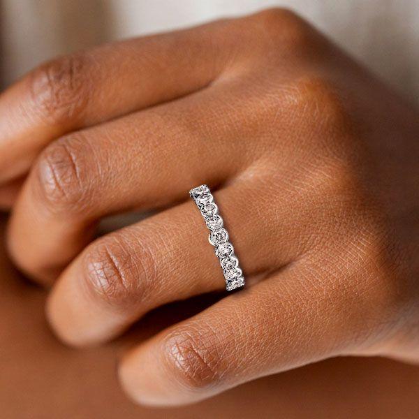 Sterling Silver Round Cut CZ Eternity Wedding Band - Bezel Set