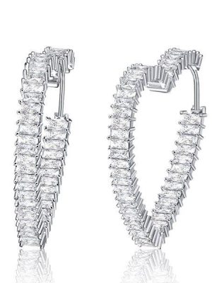 Sterling Silver Heart Hoop Earrings - 40.5mm Diameter