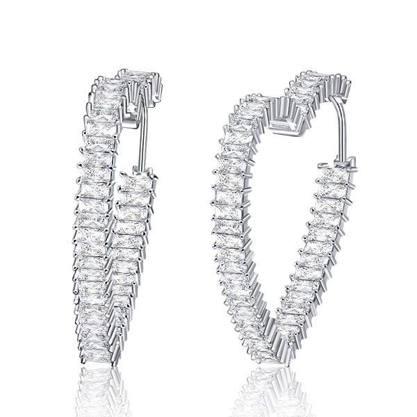 Sterling Silver Heart Hoop Earrings - 40.5mm Diameter
