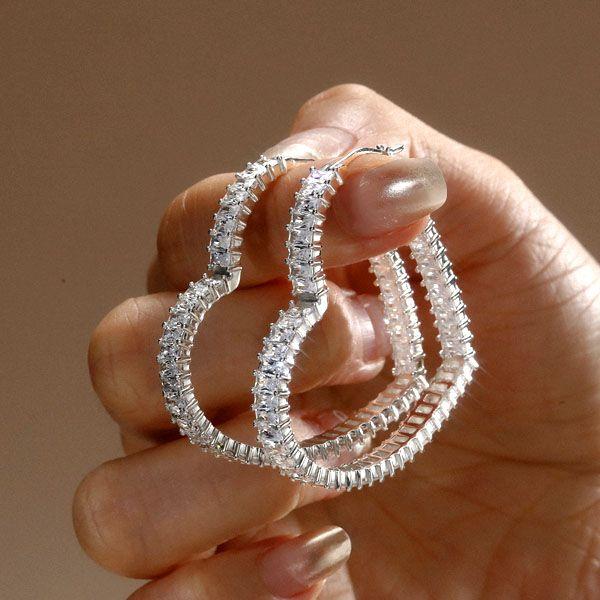Sterling Silver Heart Hoop Earrings - 40.5mm Diameter