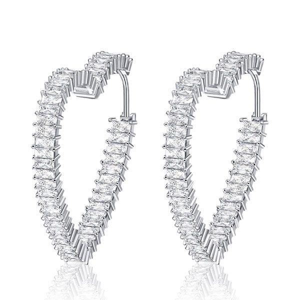Sterling Silver Heart Hoop Earrings - 40.5mm Diameter