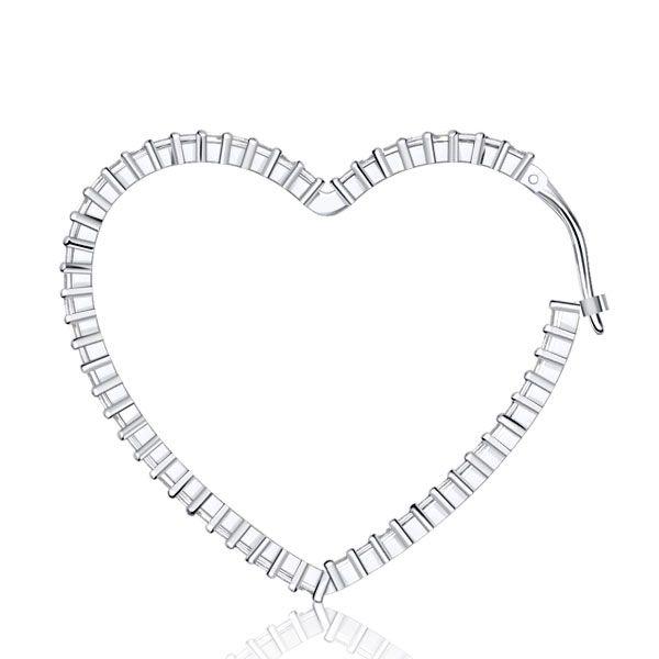 Sterling Silver Heart Hoop Earrings - 40.5mm Diameter