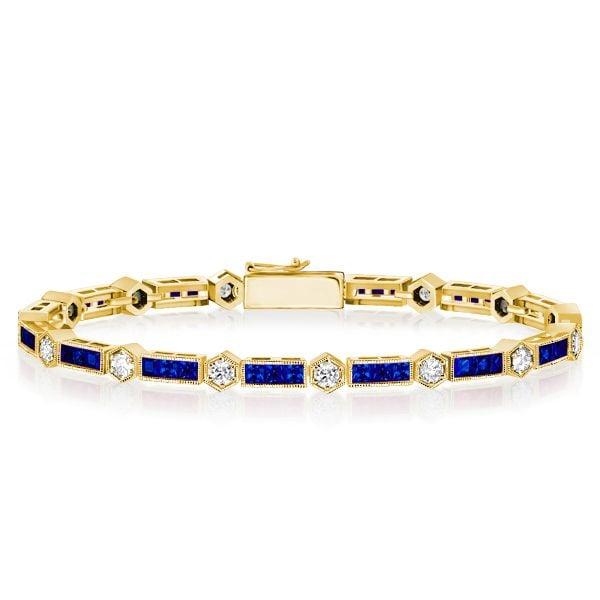 Alternating Round White & Triple Blue Stone Sterling Silver Bracelet for Wedding