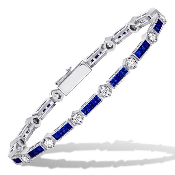Alternating Round White & Triple Blue Stone Sterling Silver Bracelet for Wedding