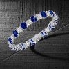 Blue & White Cushion Cut Tennis Bracelet - Sterling Silver - Wedding Jewelry