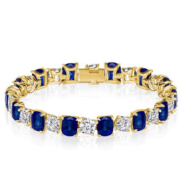 Blue & White Cushion Cut Tennis Bracelet - Sterling Silver - Wedding Jewelry