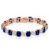 Blue & White Cushion Cut Tennis Bracelet - Sterling Silver - Wedding Jewelry