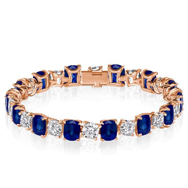 Blue & White Cushion Cut Tennis Bracelet - Sterling Silver - Wedding Jewelry