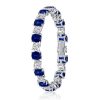 Blue & White Cushion Cut Tennis Bracelet - Sterling Silver - Wedding Jewelry
