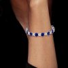 Blue & White Cushion Cut Tennis Bracelet - Sterling Silver - Wedding Jewelry
