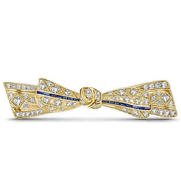 Vintage Blue & White Bow Brooch - 925 Sterling Silver, Milgrain Detail