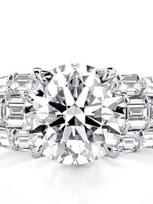 Split Shank Emerald Cut Engagement Ring in Rhodium-Plated Sterling Silver