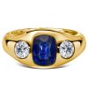 Blue Sapphire 3-Stone Cushion Cut Engagement Ring - 18K Gold Plated Sterling Silver