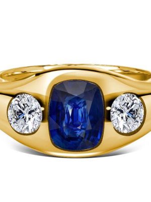 Blue Sapphire 3-Stone Cushion Cut Engagement Ring - 18K Gold Plated Sterling Silver