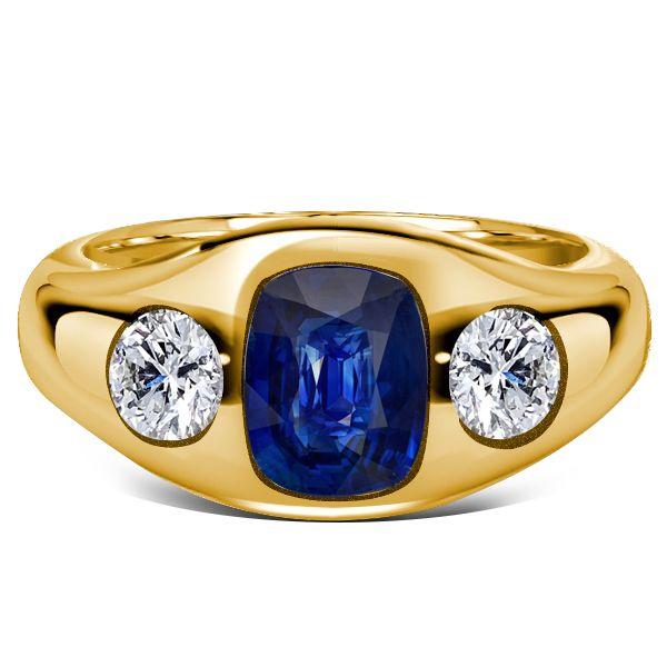 Blue Sapphire 3-Stone Cushion Cut Engagement Ring - 18K Gold Plated Sterling Silver