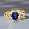 Blue Sapphire 3-Stone Cushion Cut Engagement Ring - 18K Gold Plated Sterling Silver