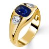 Blue Sapphire 3-Stone Cushion Cut Engagement Ring - 18K Gold Plated Sterling Silver