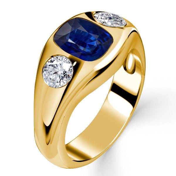 Blue Sapphire 3-Stone Cushion Cut Engagement Ring - 18K Gold Plated Sterling Silver
