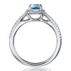 Aquamarine Halo Engagement Ring - Cushion Cut Sterling Silver
